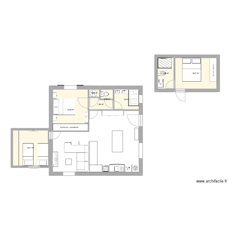 maison chambre provisoire 2. Plan de 8 pièces et 39 m2