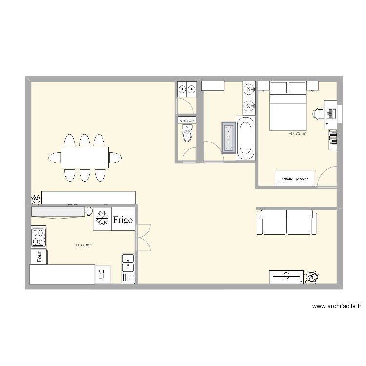 entrainement. Plan de 1 pièce et 12 m2