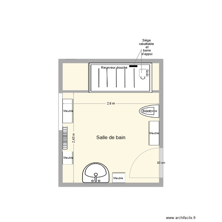 MUNOZ SDB Adaptation. Plan de 3 pièces et 8 m2