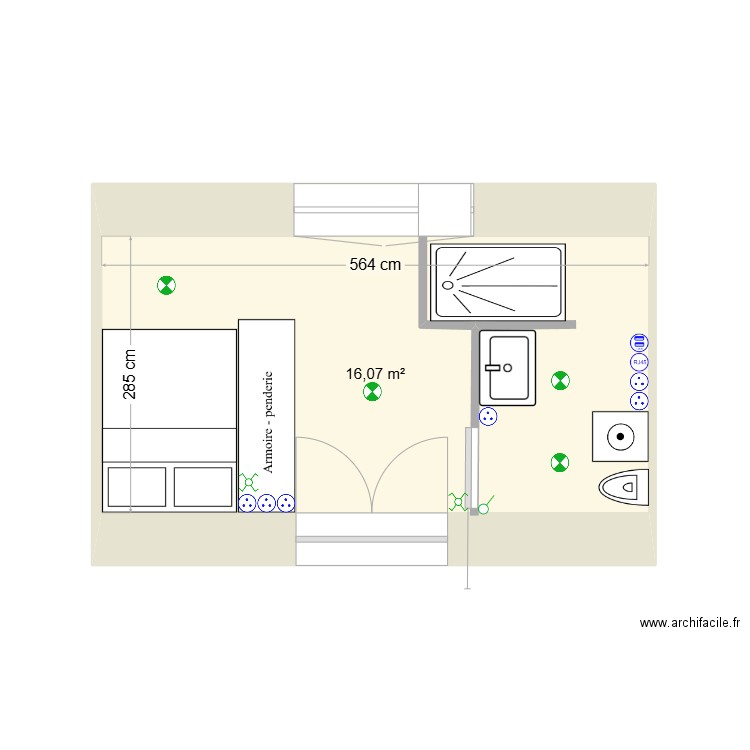 chambre son electrique. Plan de 1 pièce et 16 m2