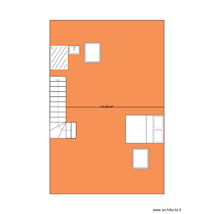 comble. Plan de 1 pièce et 41 m2