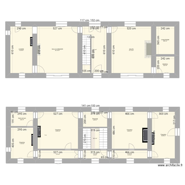 PRESBYTERE RDC pour travaux. Plan de 16 pièces et 228 m2