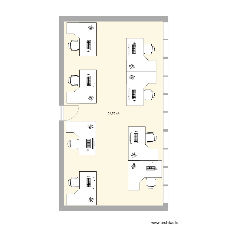 Bureau. Plan de 1 pièce et 52 m2