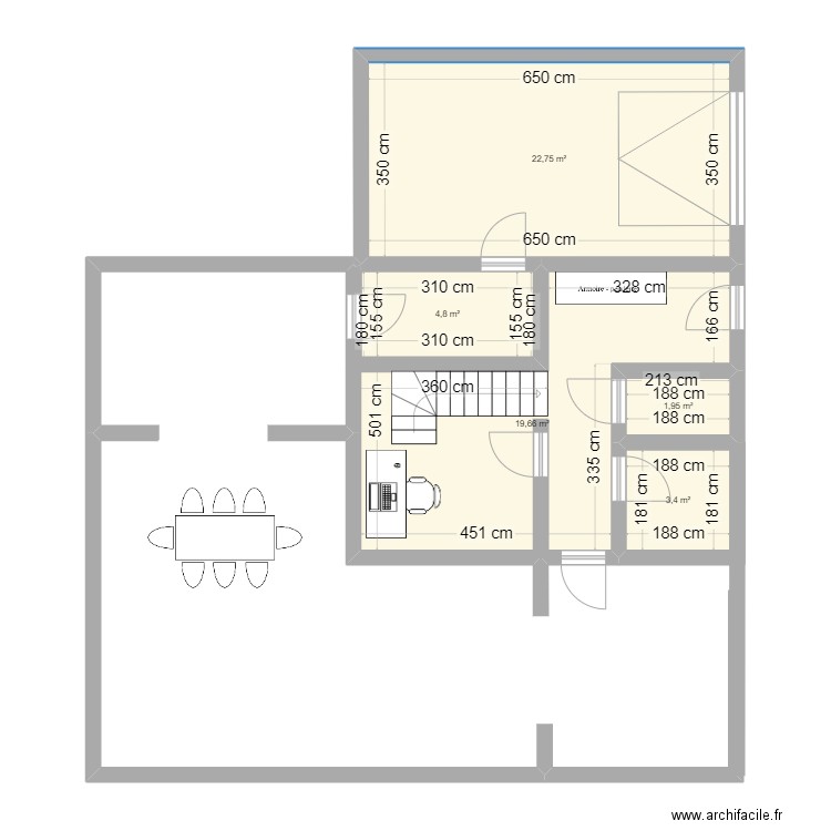 trrrr. Plan de 5 pièces et 53 m2