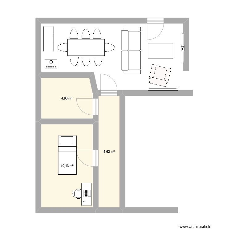 bureau rez de chaussée. Plan de 3 pièces et 21 m2