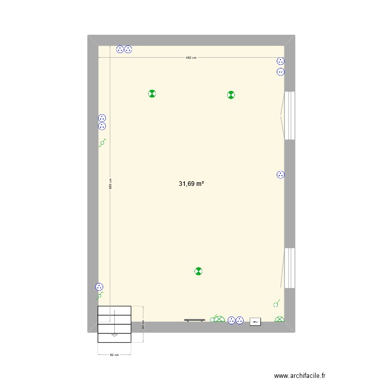 2 pièces élec. Plan de 1 pièce et 32 m2