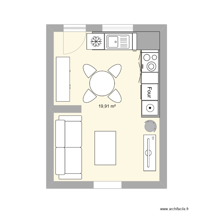 Plan cuisine Lespignan. Plan de 1 pièce et 20 m2