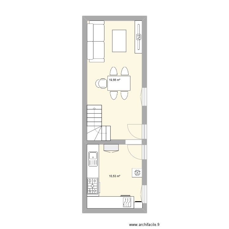 1er. Plan de 2 pièces et 30 m2