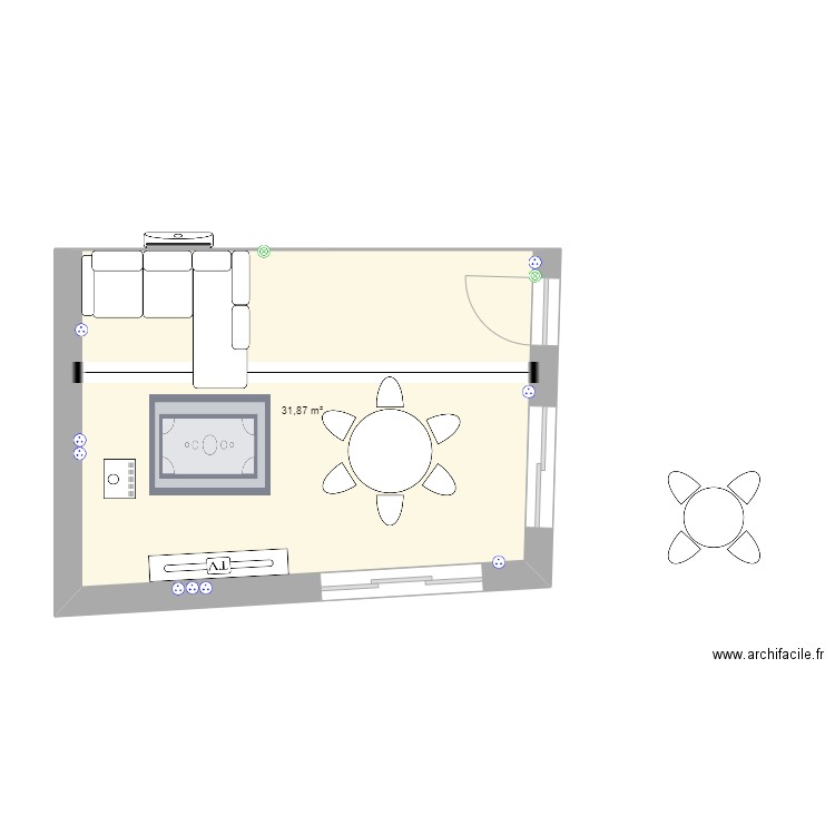 Salon salle à manger. Plan de 1 pièce et 32 m2