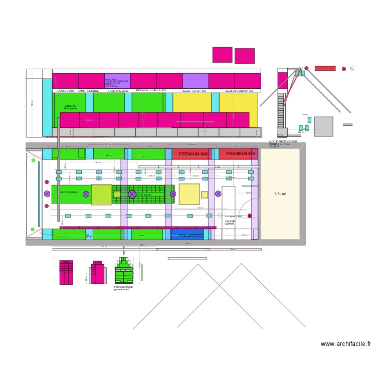 PLAN SUNGLASSES V10 SNG h320 accessoires et eclairage double down final. Plan de 1 pièce et 8 m2