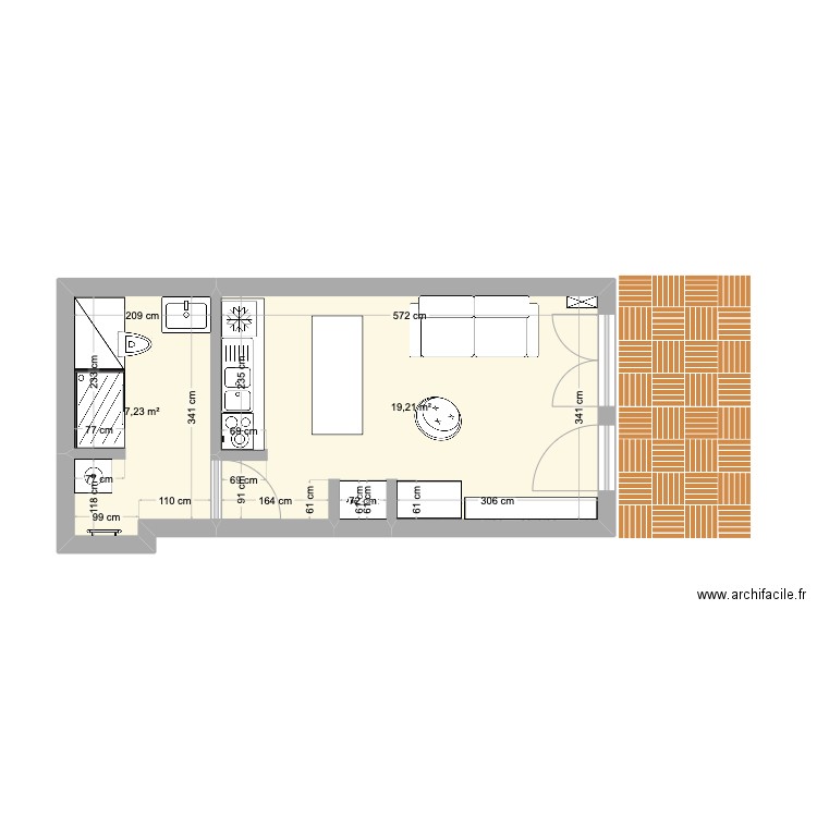 Pompidou. Plan de 2 pièces et 26 m2