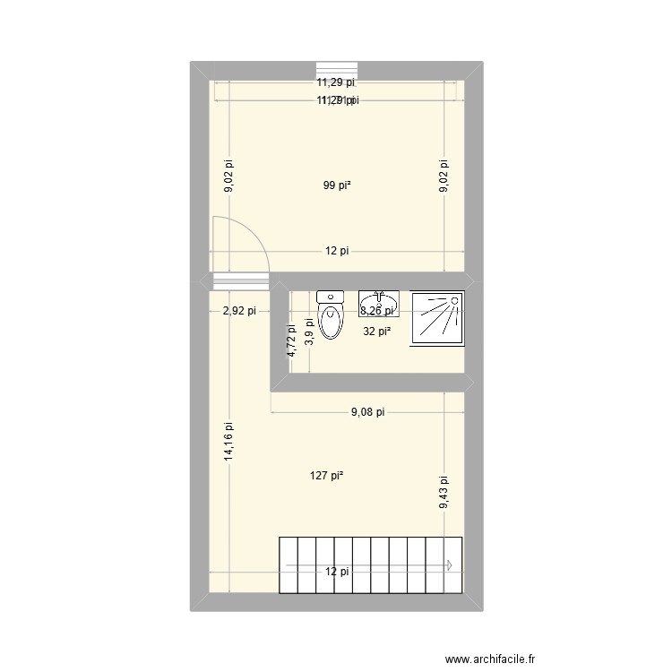 loft haut. Plan de 3 pièces et 24 m2