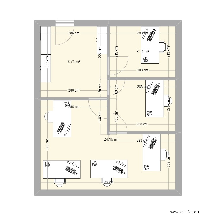 Plan bureau Pôle DAF 1. Plan de 3 pièces et 39 m2