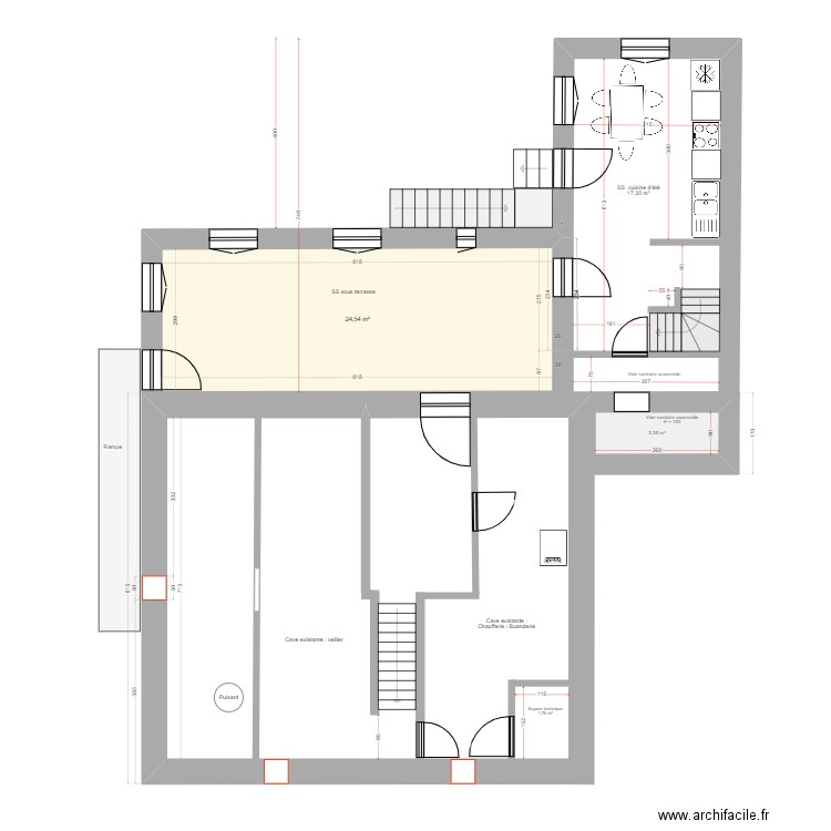 Projet_RDF_SS_004 avec escalier cave. Plan de 2 pièces et 27 m2