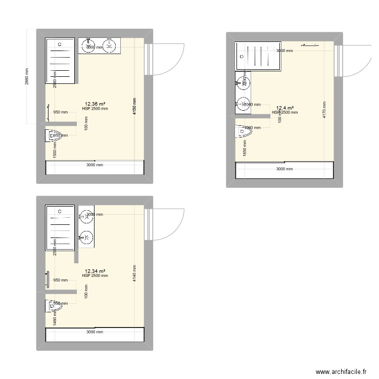 sdb. Plan de 3 pièces et 37 m2