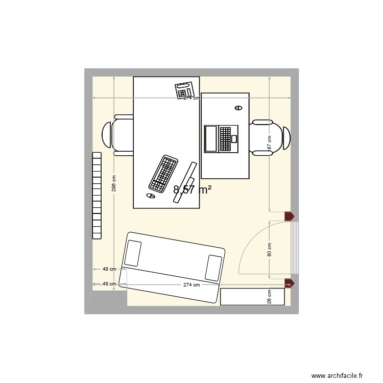 Bureau3. Plan de 1 pièce et 9 m2