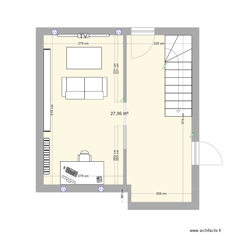 Gaming room. Plan de 1 pièce et 27 m2