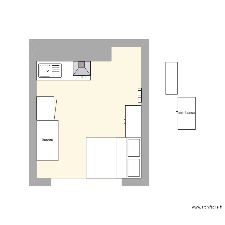 studio. Plan de 1 pièce et 15 m2