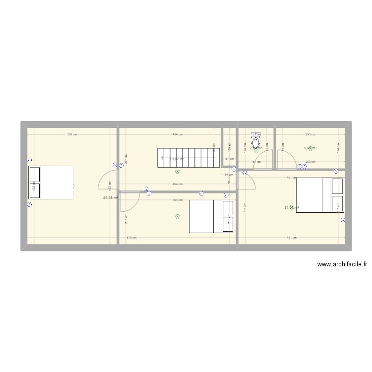 Rodrigues. Plan de 5 pièces et 64 m2