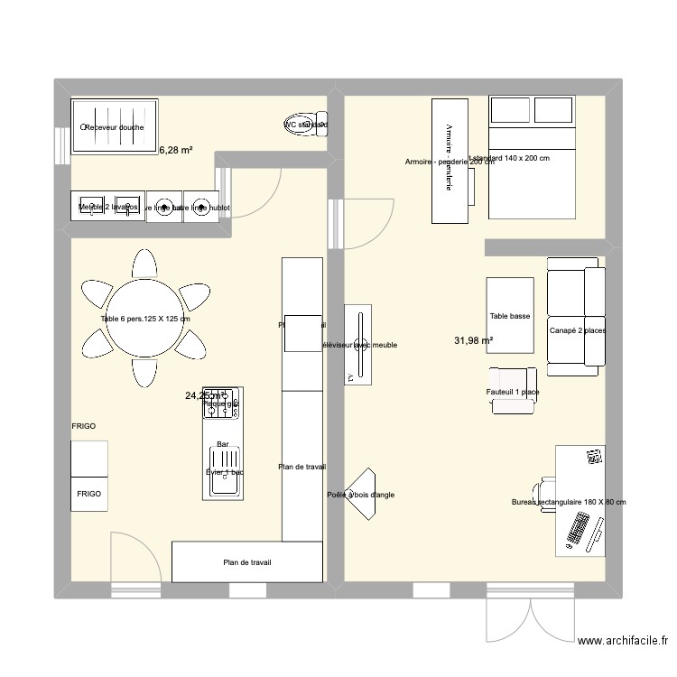 grange pellafol. Plan de 3 pièces et 63 m2