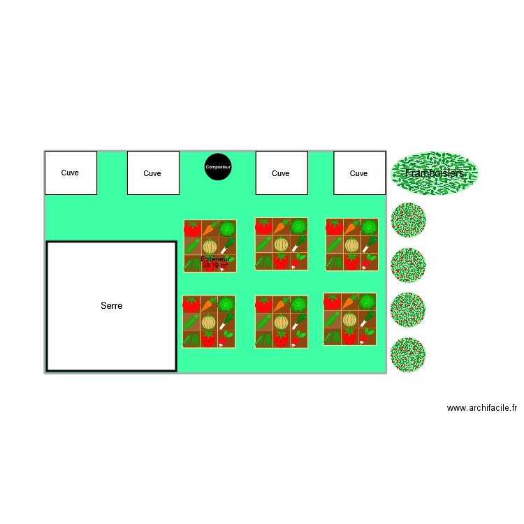 JARDIN. Plan de 1 pièce et 38 m2