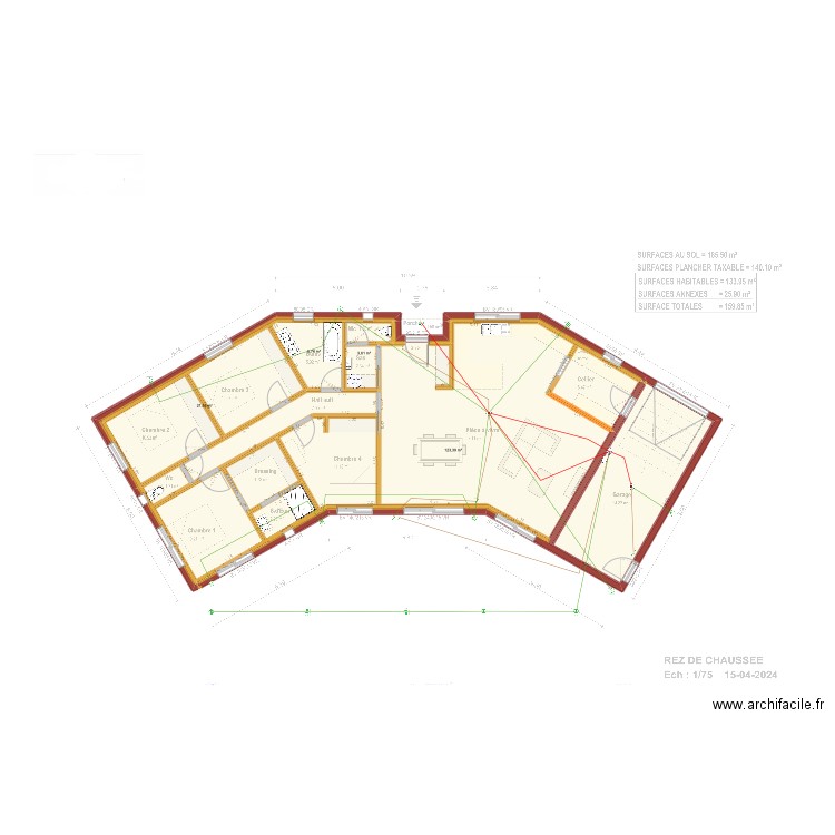 guillaume. Plan de 5 pièces et 154 m2