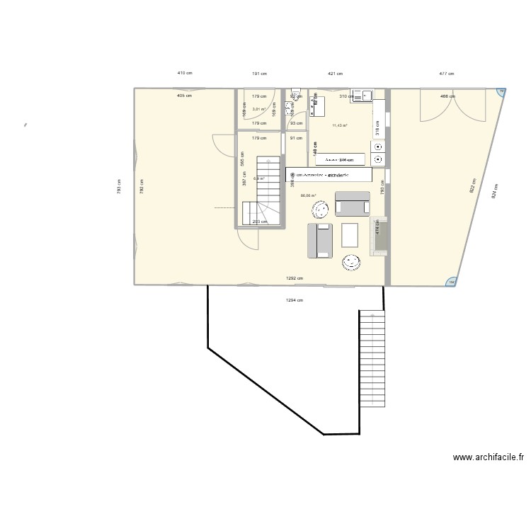 intérieur RCH ST ARCONS février 2025. Plan de 4 pièces et 107 m2