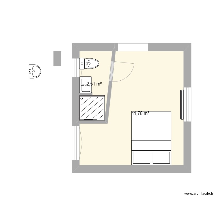 extension. Plan de 2 pièces et 14 m2