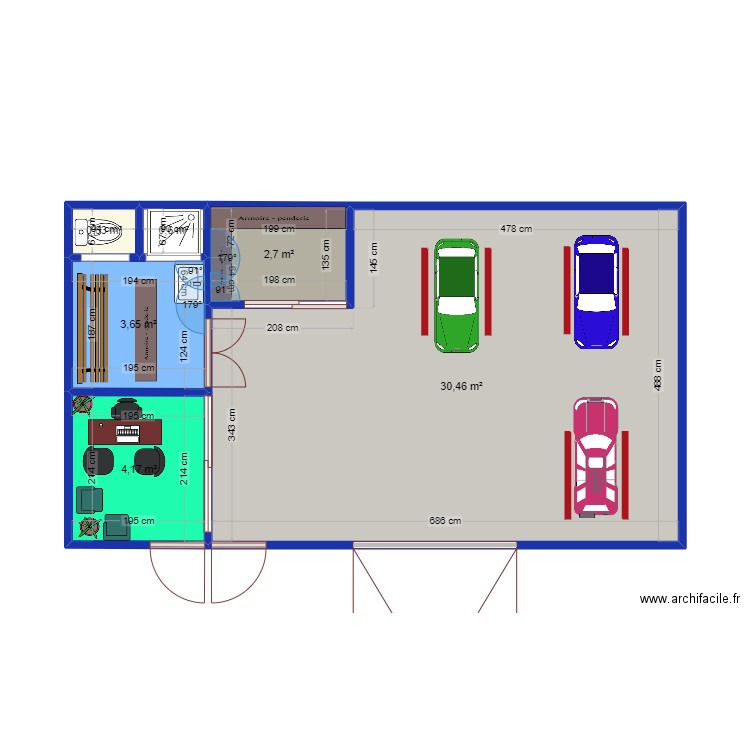 atelier de reparation. Plan de 6 pièces et 42 m2