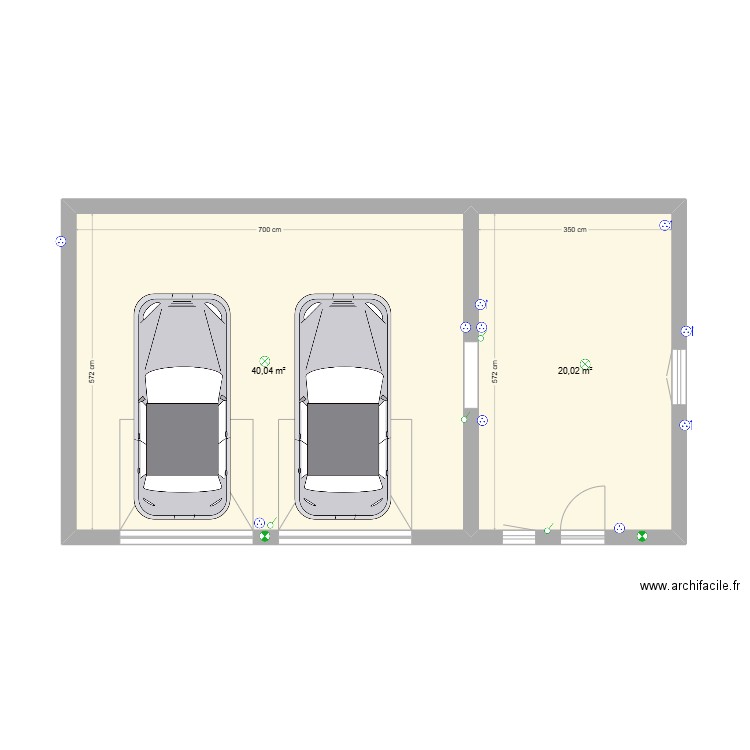 Garage nieul 2. Plan de 2 pièces et 60 m2