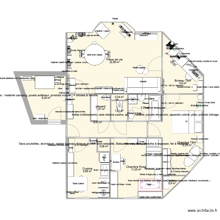 Notre apparte. Plan de 13 pièces et 82 m2