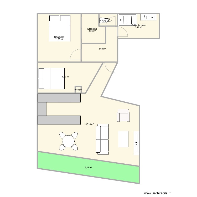 PIRSON modifié 2. Plan de 9 pièces et 82 m2