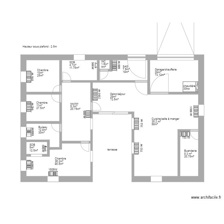 chauffage. Plan de 10 pièces et 31 m2