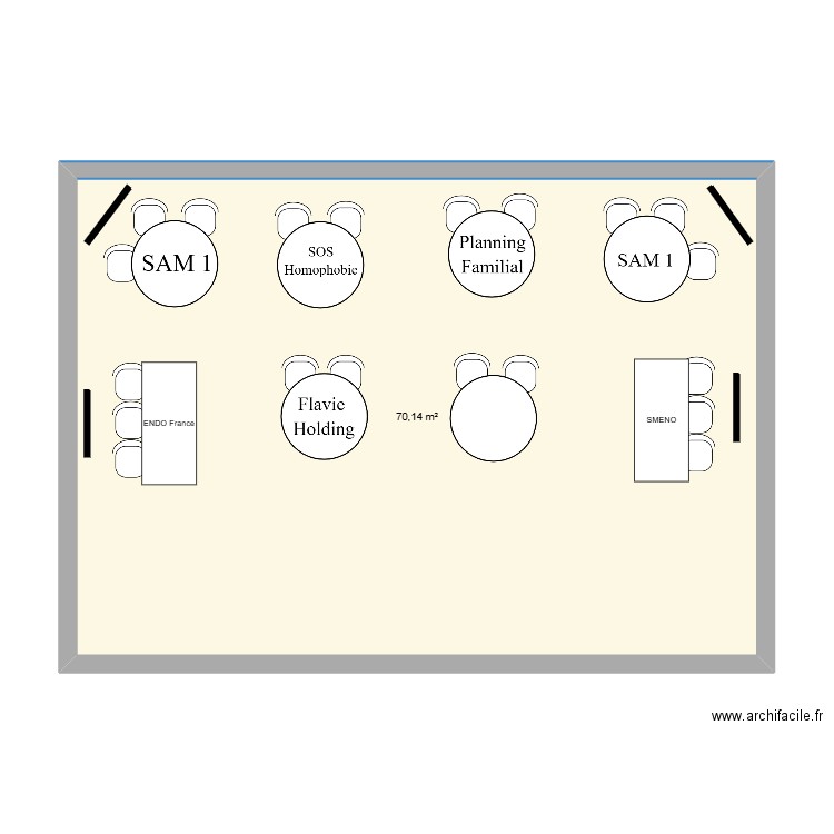 Plan hall des tables. Plan de 1 pièce et 70 m2