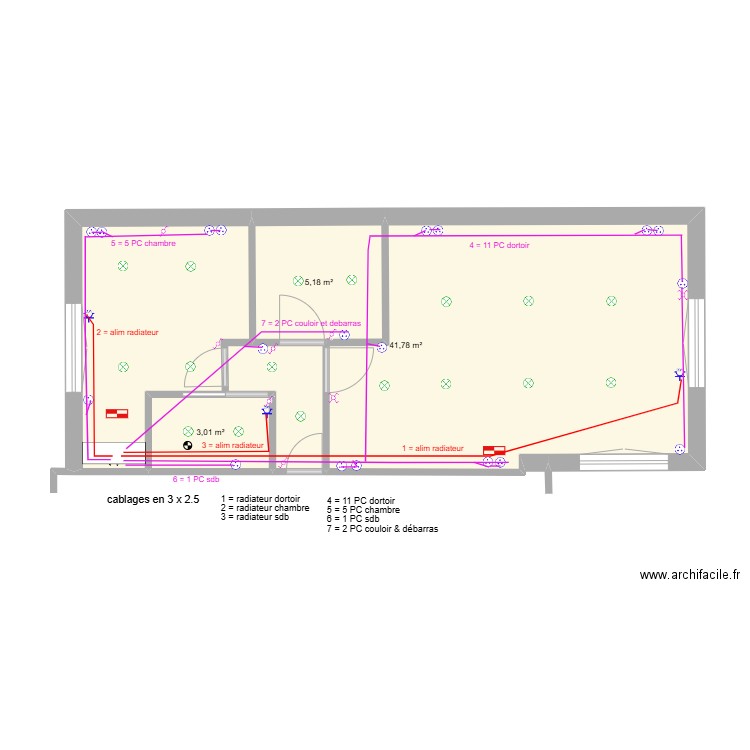 ext_elec_PC_radiateur_v1. Plan de 3 pièces et 50 m2