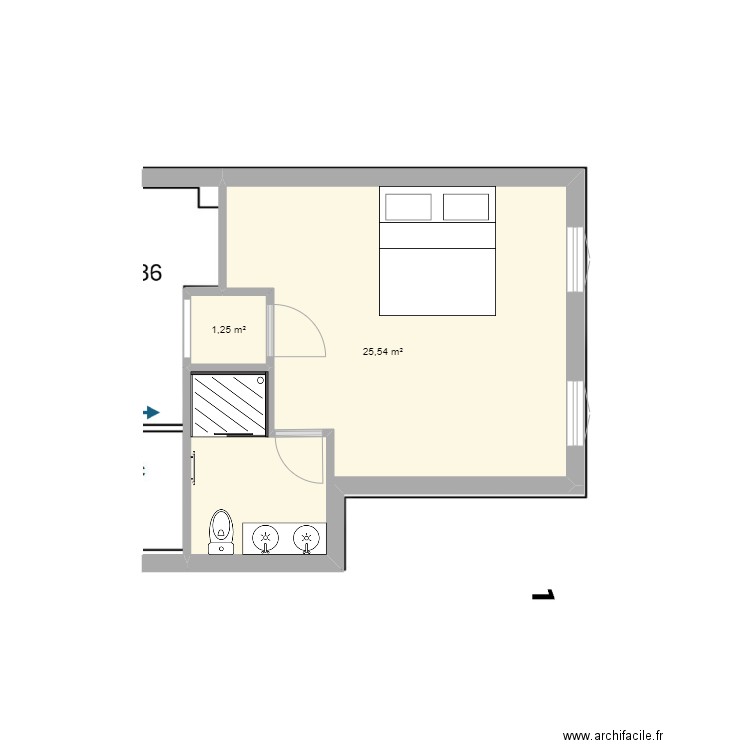 29hoche2. Plan de 2 pièces et 27 m2