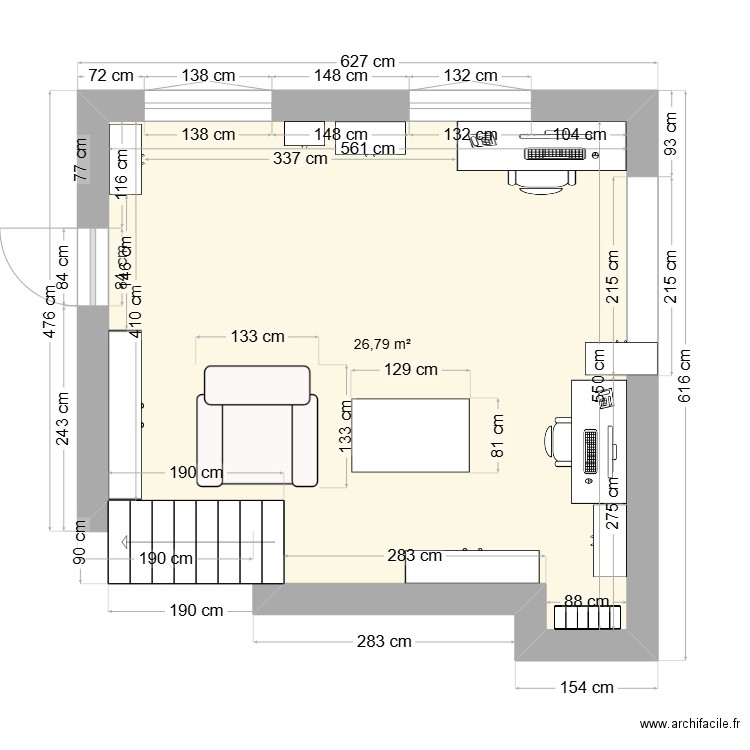 Bureau Katy. Plan de 1 pièce et 27 m2