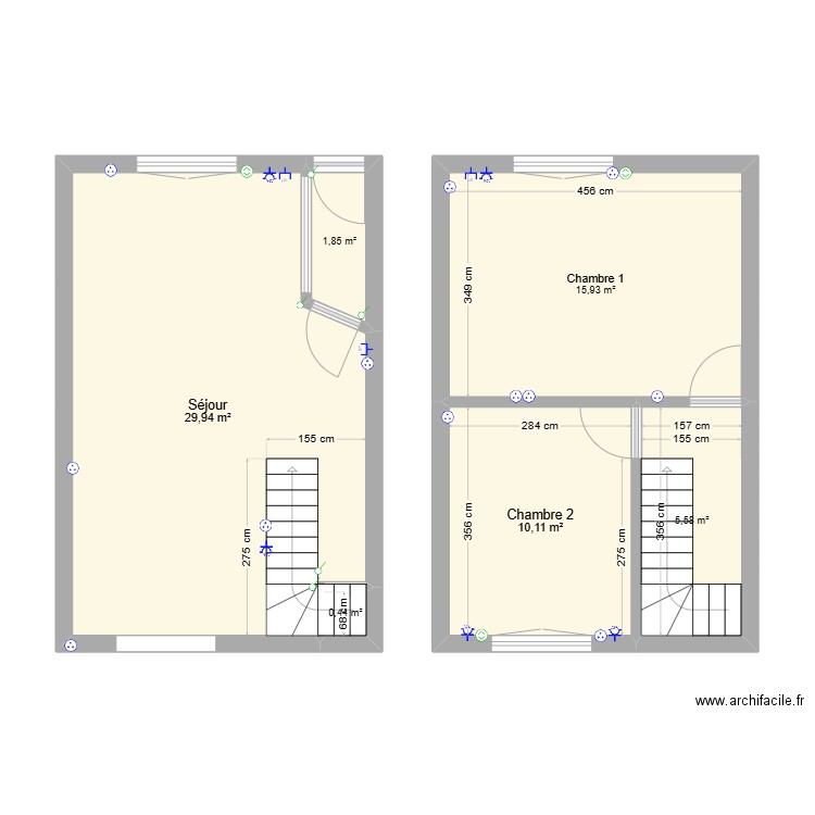 maison. Plan de 6 pièces et 64 m2