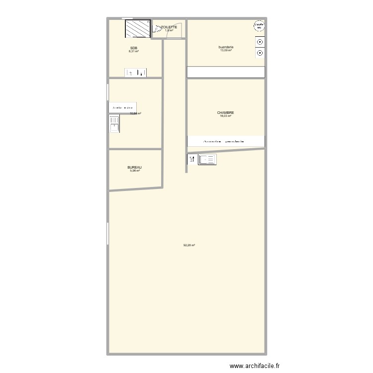 grange. Plan de 7 pièces et 148 m2