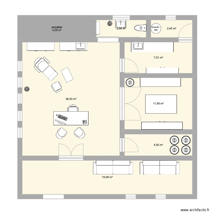 plan manon atelier. Plan de 8 pièces et 89 m2