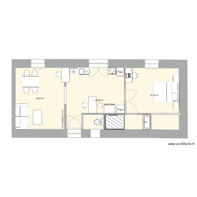 2TNE Mathys Gaudin. Plan de 3 pièces et 52 m2