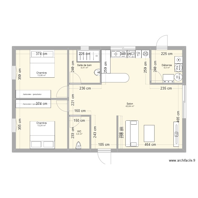 test. Plan de 6 pièces et 83 m2