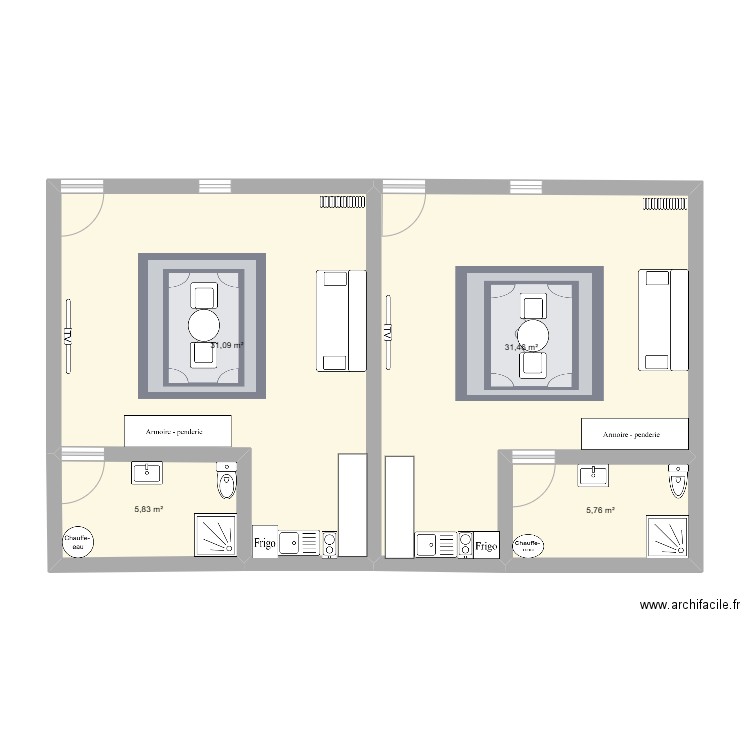 plan 23. Plan de 4 pièces et 74 m2