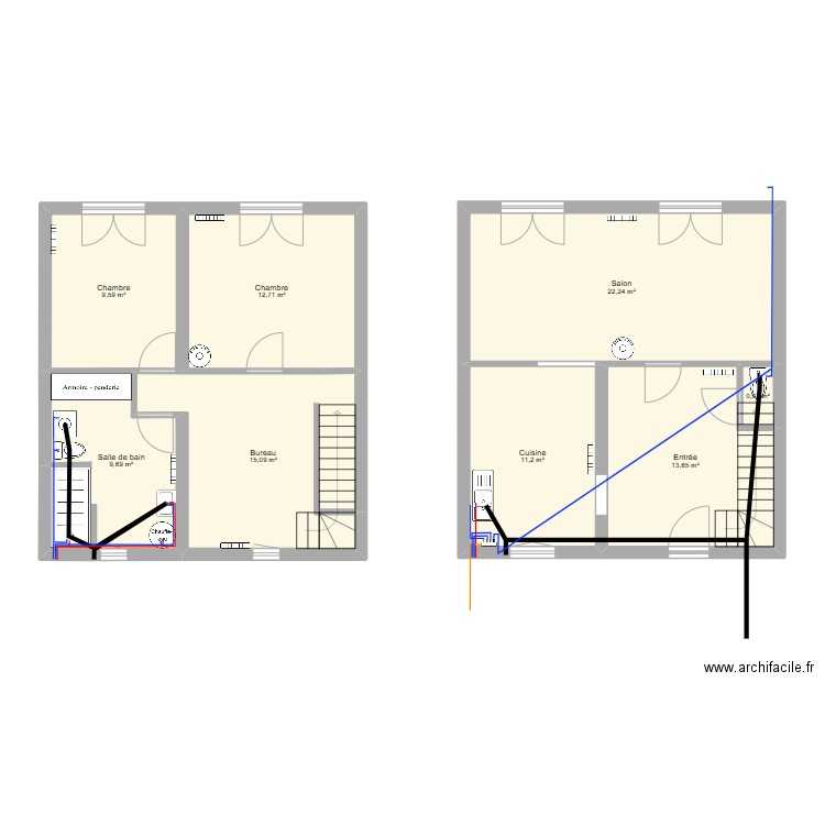 plomberie - test1. Plan de 8 pièces et 95 m2