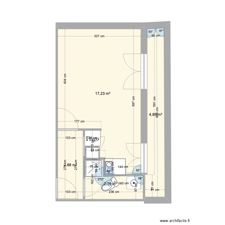 montreuil 2. Plan de 4 pièces et 28 m2