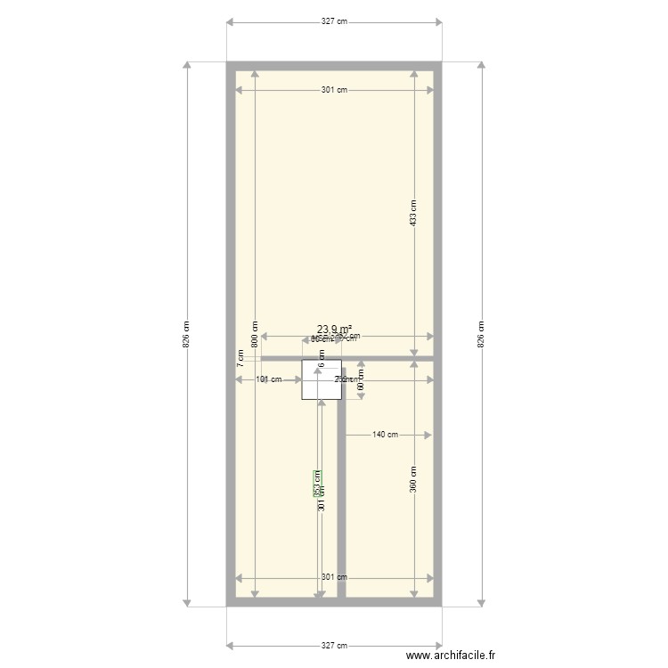 combles cuisine-salon. Plan de 1 pièce et 24 m2