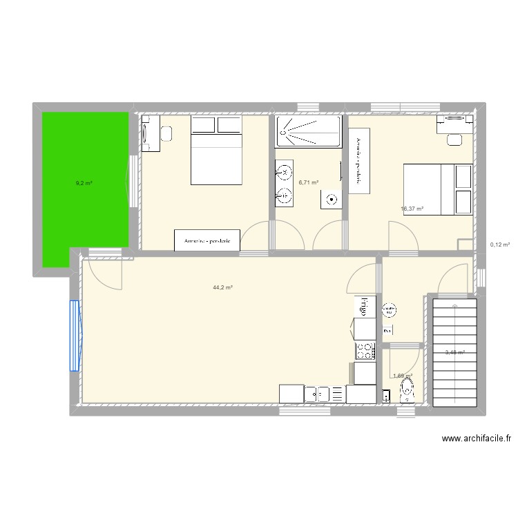 Narosse R+1. Plan de 7 pièces et 82 m2