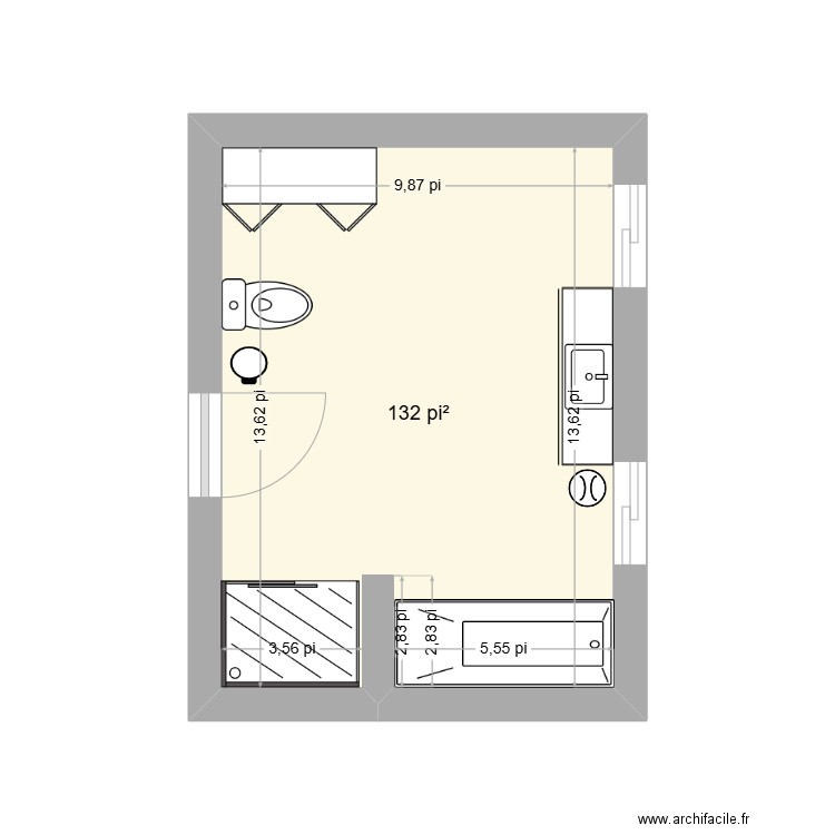 11111. Plan de 1 pièce et 12 m2