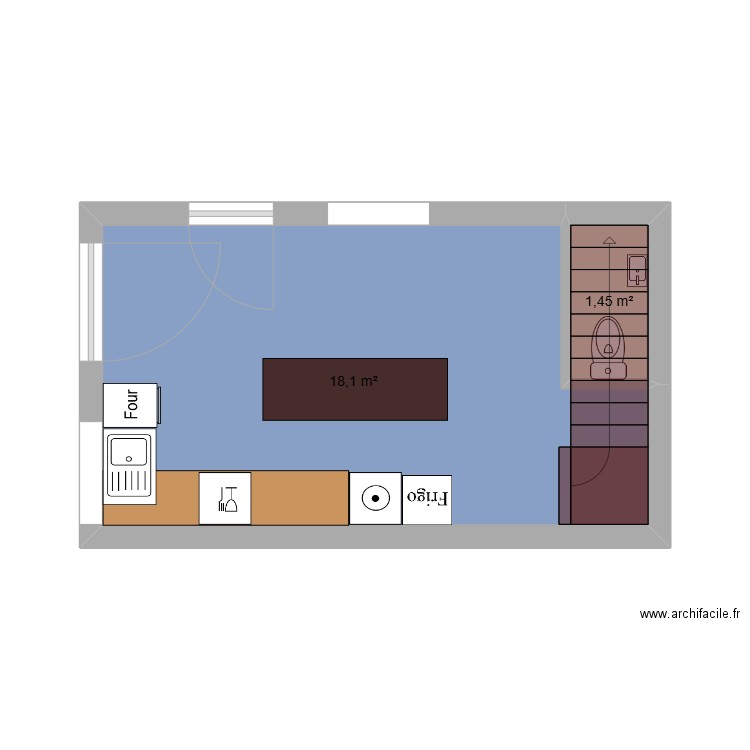 Cuisine. Plan de 2 pièces et 20 m2