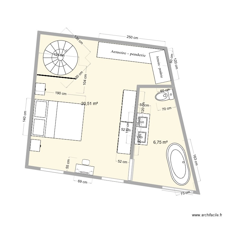 CHAMBRE PARENTALE. Plan de 2 pièces et 27 m2